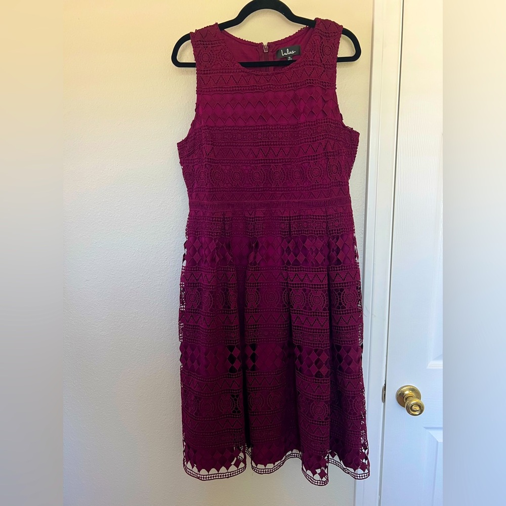 Lulu's Deep Red Lace Midi Dress